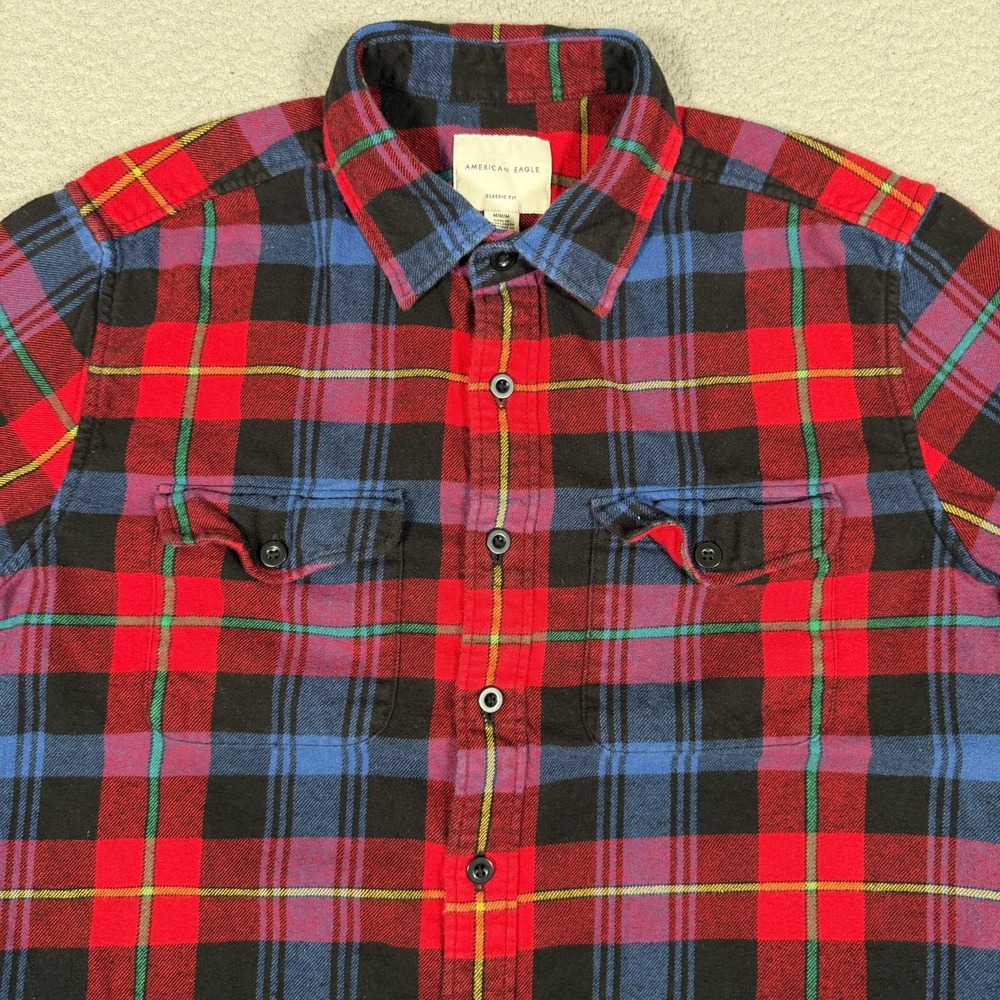American Eagle Shirt Mens Medium Red Plaid Flannel Button Up Casual Preppy